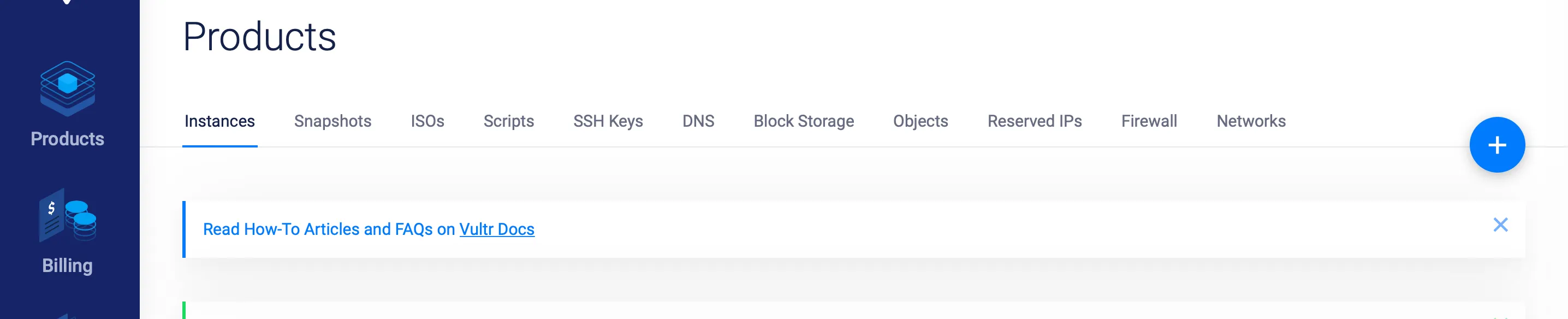 Vultrの管理画面トップページ